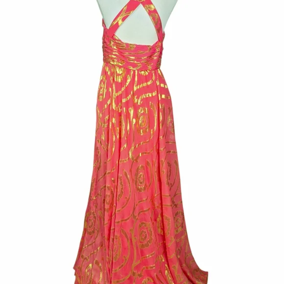 Aiden Mattox Silk Organza Crossback Halter Maxi Dress Gown size 10 - Picture 4 of 15